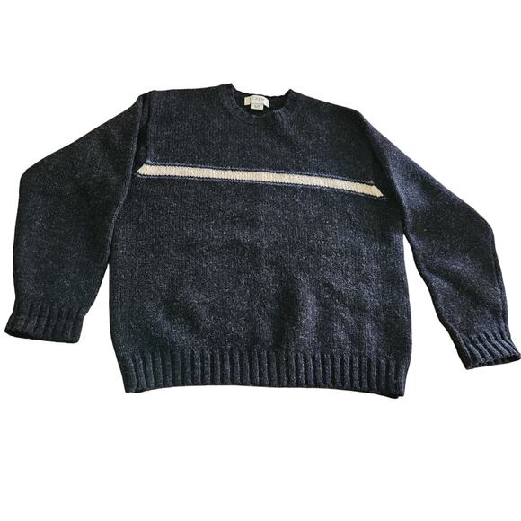 J. Crew Men's Shetland Wool Sweater Sz M Dark Gray Tan Stripe - Picture 2 of 11